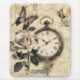 Tapis De Souris Papillon boussole botanique brun de l'ancien monde