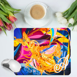 Tapis De Souris Papillon d'or brillant Monogramme Liquide Abstrait