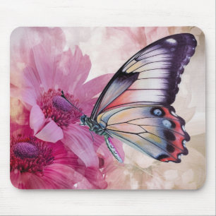 Tapis De Souris Papillon Dreamy aux fleurs roses