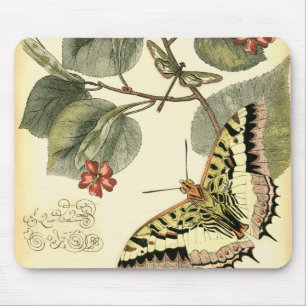 Tapis De Souris Papillon et libellule avec les fleurs rouges