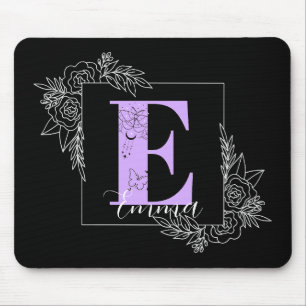 Tapis De Souris Papillon floral pourpre Monogramme personnalisé - 