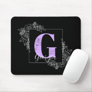 Tapis De Souris Papillon floral pourpre Monogramme personnalisé -