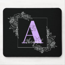 Papillon floral violet Monogramme personnalisé - L