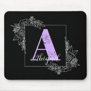 Tapis De Souris Papillon floral violet Monogramme personnalisé - L