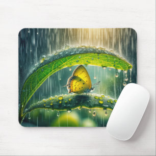 Tapis De Souris Papillon jaune dans une douche à pluie