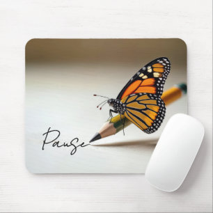 Tapis De Souris Papillon Monarque Sur Crayon Avec Texte