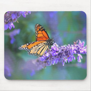 Tapis De Souris Papillon Monarque sur Fleur violette lilas