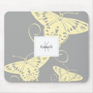 Tapis De Souris Papillon monogramme gris jaune