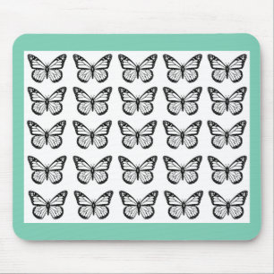Tapis De Souris Papillon noir contours sur Blanc
