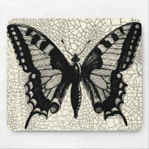 Tapis De Souris Papillon noir et blanc sur l'arrière - plan criqué