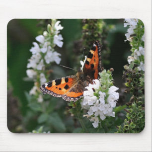 Tapis De Souris Papillon orange et fleurs blanches