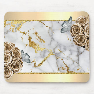 Tapis De Souris Papillon Rose en marbre d'or