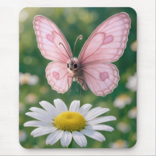Tapis De Souris Papillon rose féminin planant au-dessus d'une marg