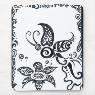 Tapis De Souris Papillon tribal dans le mousepad à l'encre noire
