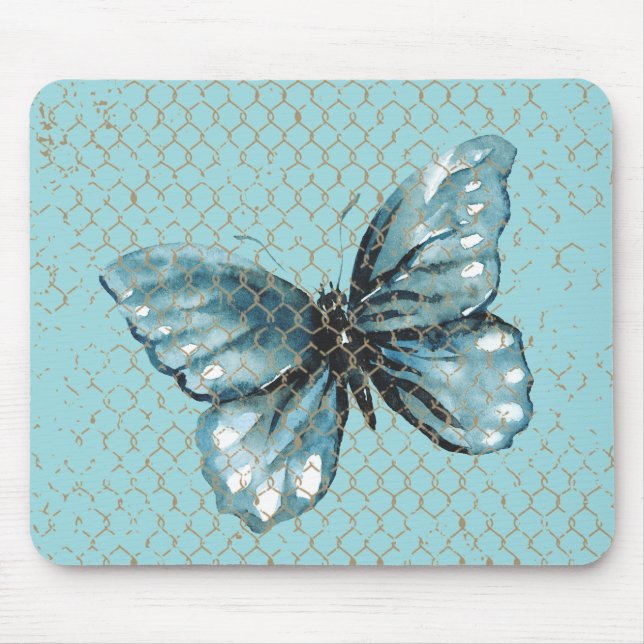 Tapis De Souris Papillon turquoise dans la conception de clôture d (Devant)
