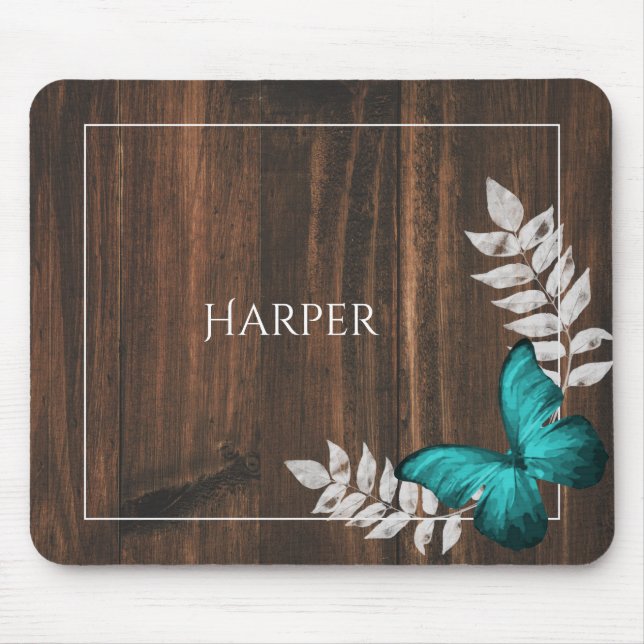 Tapis De Souris Papillon Turquoise Rustique - Pad de souris person (Devant)