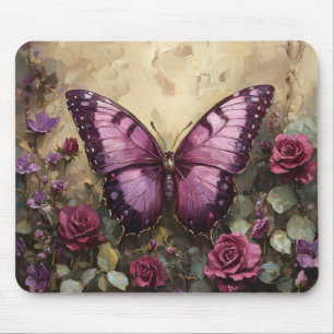 Tapis De Souris Papillon violet Rose Bush peinture