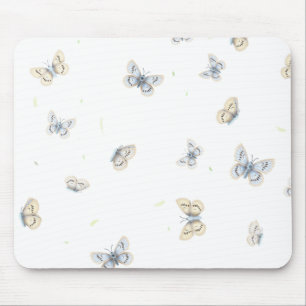 Tapis De Souris Papillons bleus et crème Charmante Faune des jardi