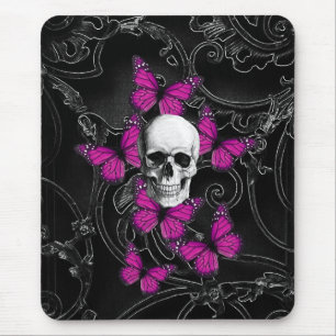 Tapis De Souris Papillons de crâne et de roses indien d'imaginair