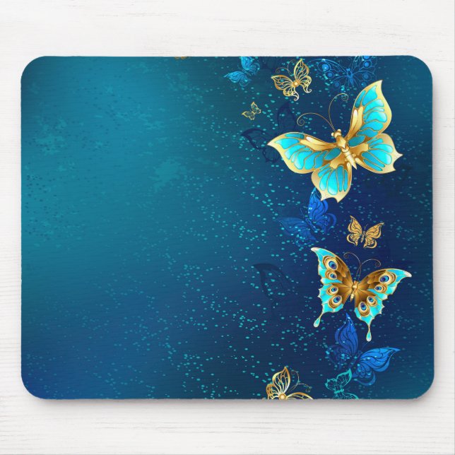 Tapis De Souris Papillons d'or sur un Arrière - plan bleu (Devant)