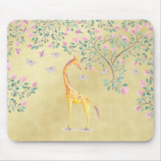 Tapis De Souris Papillons et fleur de girafe d'aquarelle