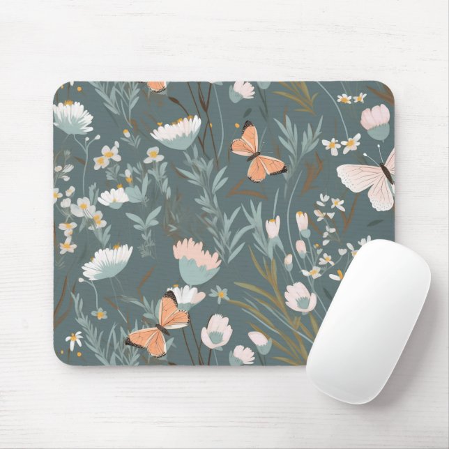 Tapis De Souris Papillons et Fleurs sauvages d'été (Avec souris)