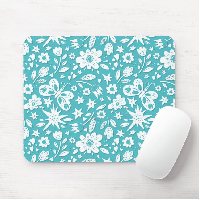 Tapis De Souris Papillons Et Fleurs Sur Aqua (Avec souris)