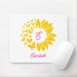 Tapis De Souris Papillons floraux de tournesol rose jaune