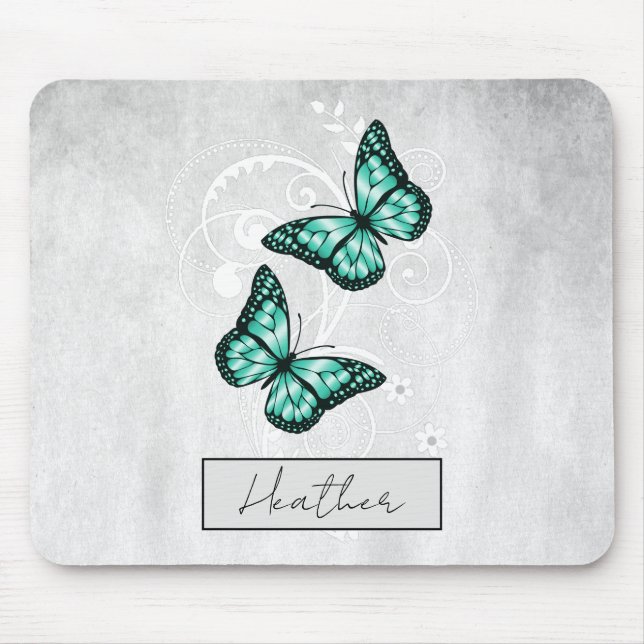 Tapis De Souris Papillons Turquoises brillants (Devant)
