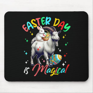 Tapis De Souris Pâques Jour Est Magique Mignonne Lapin Riding Chèv