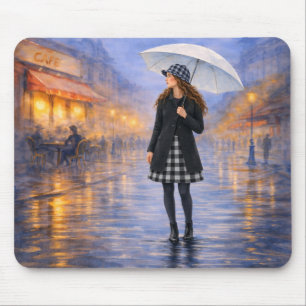 Tapis de souris parapluie de café pluvieux Paris