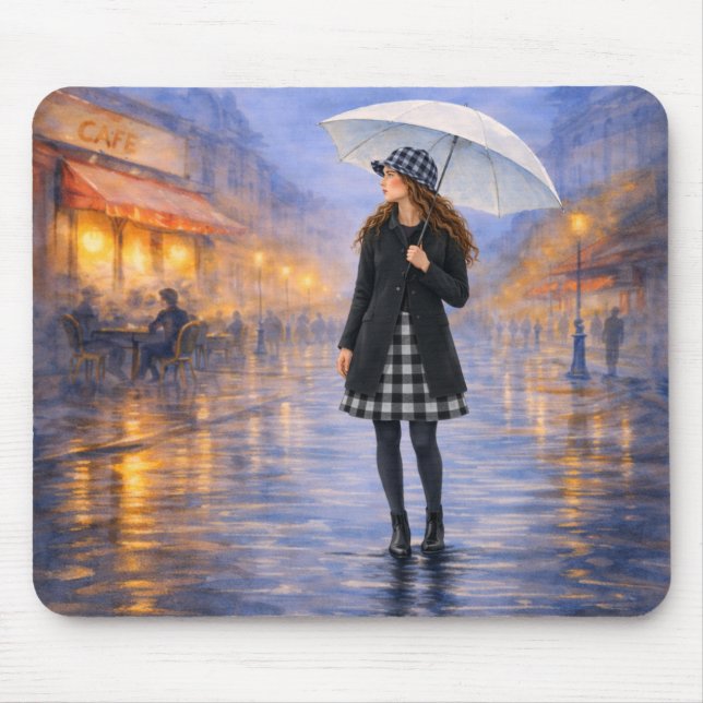 Tapis de souris parapluie de café pluvieux Paris (Devant)