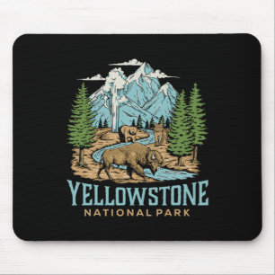 Tapis De Souris Parc national de Yellowstone Us Wolf Bison Bear Vi