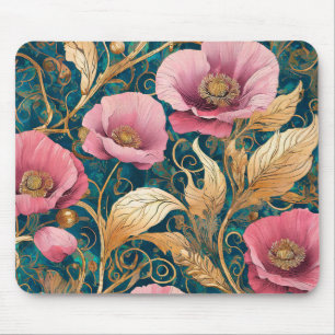 Tapis De Souris Parchemin de Pavot Rouge - Floral Art Nouveau