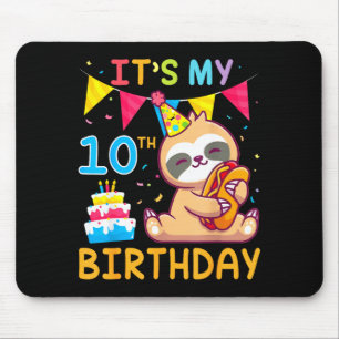 Tapis De Souris Paresseux avec gâteau heureux 10 ans 10ème anniver