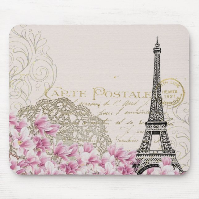 Tapis De Souris Paris France Design avec Roses roses roses Eiffel (Devant)