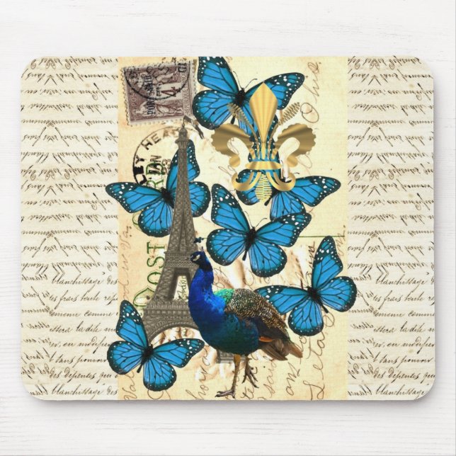Tapis De Souris Paris, paon et papillons (Devant)