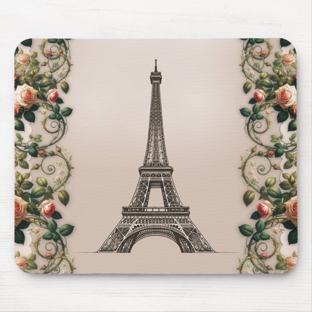 Tapis De Souris Paris Rose Vins Tour Eiffel Shabby Chic (Devant)