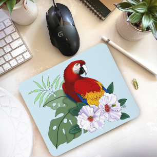 Tapis De Souris Parrot floral rouge Macaw Tropical Bird