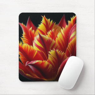 Tapis De Souris Parrot Tulip Floral Rouge et Jaune