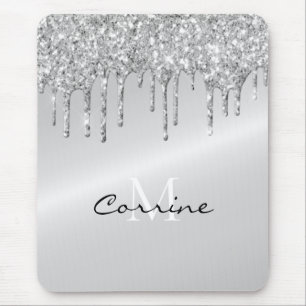 Tapis De Souris Parties scintillant à goutte d'argent Monogramme 