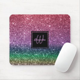 Tapis De Souris Parties scintillant arc-en-ciel Monogramme rose br