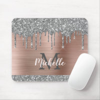 Parties scintillant argent gouttes rose monogramme