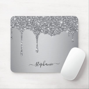 Tapis De Souris Parties scintillant Argent Sparkle Main Lettré Nom