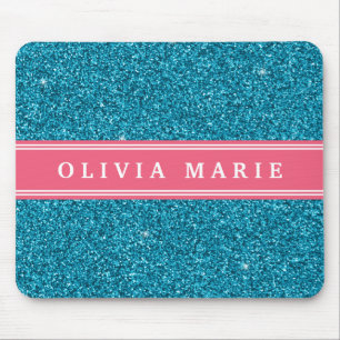 Tapis De Souris Parties scintillant bleue (faux) Nom personnalisé 