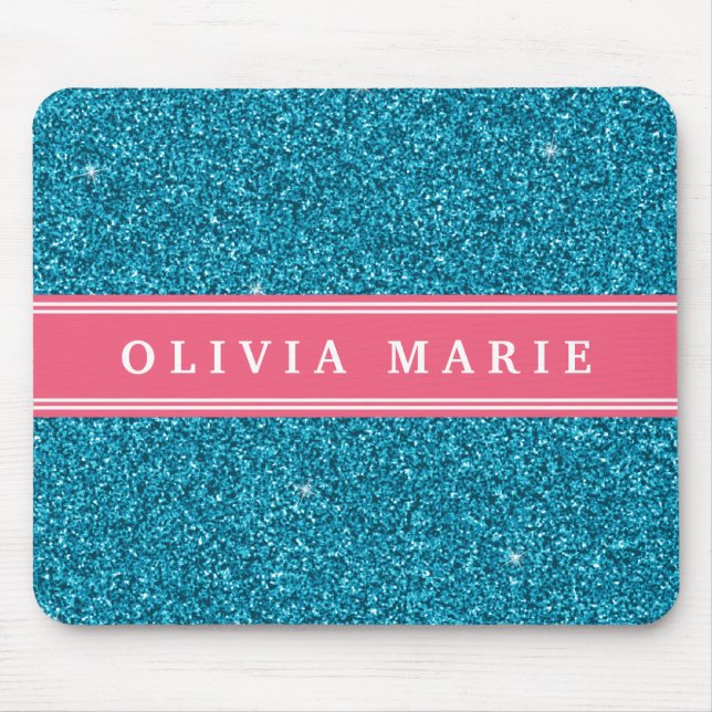 Tapis De Souris Parties scintillant bleue (faux) Nom personnalisé  (Devant)