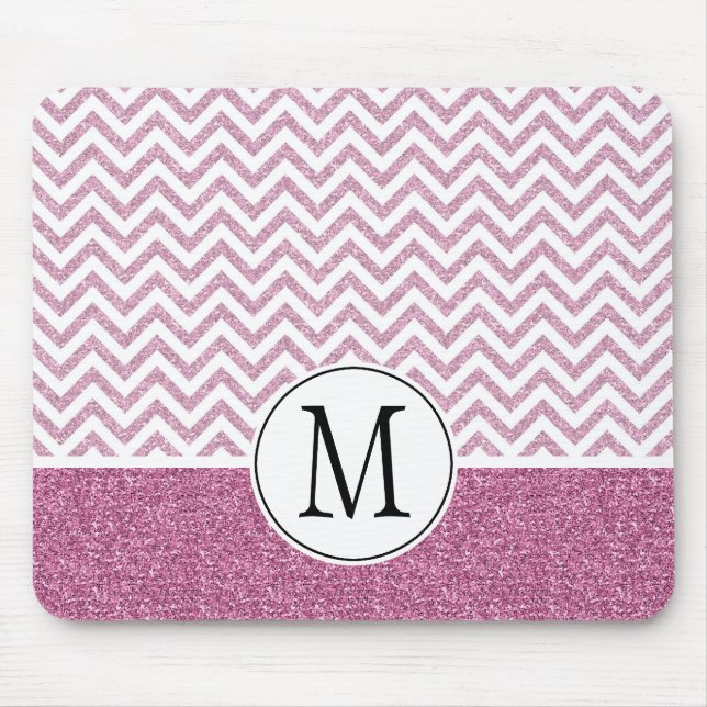 Tapis De Souris Parties scintillant Chevron de Glam Faux rose (Devant)