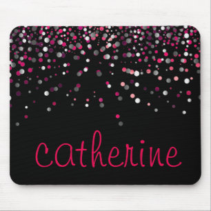 Tapis De Souris Parties scintillant Confetti rose Faux noir Glitte