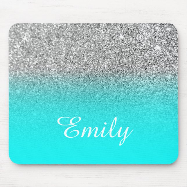Tapis De Souris Parties scintillant d'argent et Aqua Ombre brillan (Devant)