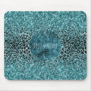 Tapis De Souris Parties scintillant de Empreinte de léopard bleu 